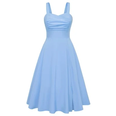 Abbildung von Damen Elegant Midikleid Sommer Spaghetti Blumenkleid A Linie Festlich Partykleid Blau M