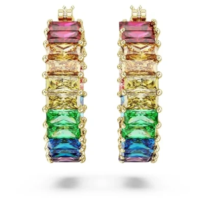 Abbildung von Swarovski Matrix Kreolen, Baguette Schliff, Mehrfarbig, Goldlegierungsschicht