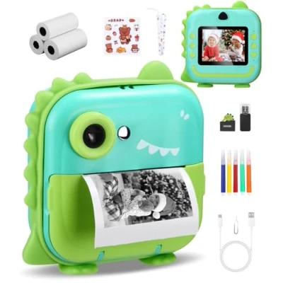 Abbildung von Kinderkamera Sofortbildkamera, Digitalkamera für Kinder,Kinderkamera mit 1080P HD Bildschirm, 32GB TF Karte, 5 Farbstiften und USB Kartenleser, Kinder von 3 12 Jahren