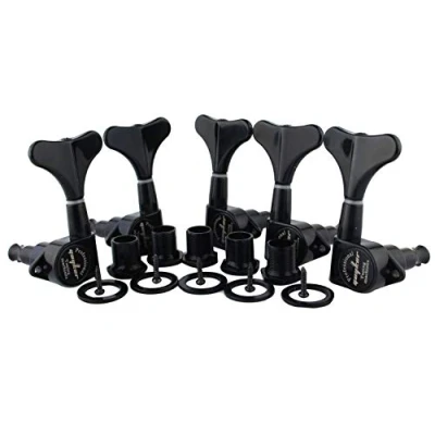 Abbildung von Guyker Guitar Bass Tuners (3R + 2L) 1:17 Ratio Headstock Sealed Tuning Key Pegs Machine Head Replacement for Electric Jazz or Precision Instruments Black