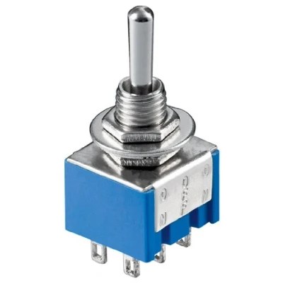 Abbildung von Goobay 10023 Kippschalter Miniatur, EIN AUS EIN, 6 Pins, blaues Gehäuse