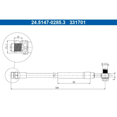 Abbildung von ATE 24.5147 0285.3 Bremsschläuche 300 M10x1 SKODA: Octavia 3 Combi, Schrägheck, SEAT: Leon III ST, Schrägheck