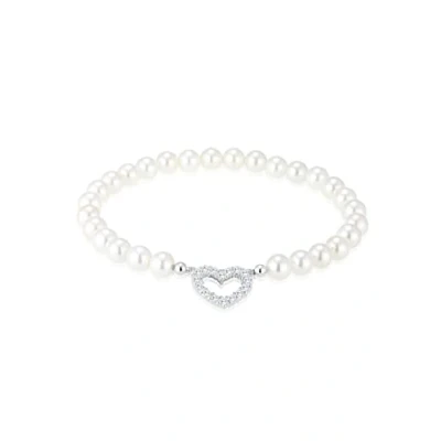 Abbildung von Elli HERZ Zirkonia Muschelkernperle Armband, Damen, Größe: 16, Weiß