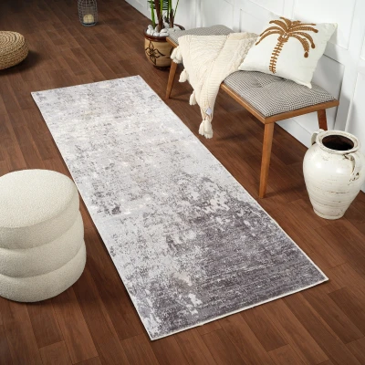 Abbildung von Surya Bangkok Teppich Läufer modern Abstrakt Design in Marmor Optik für Wohnzimmer, Esszimmer, Schlafzimmer groß, weicher Kurzflor 80x220cm Heller Schiefer, Weiß