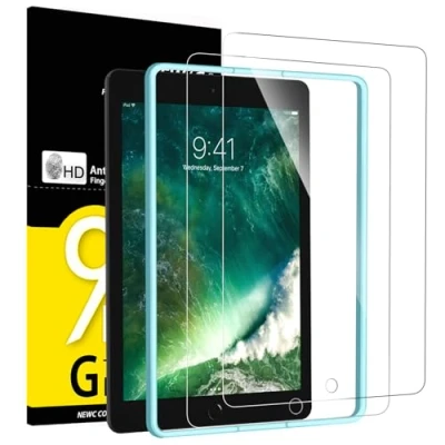 Abbildung von NEW&#039;C 2 Stück, Panzer Schutz Glas für iPad 9.7 Zoll (Model 2018/2017), 6, 5, Pro 9.7, Air / und ein Ausrichtungswerkzeug, HD Displayschutzfolie, 0.33mm Ultra klar