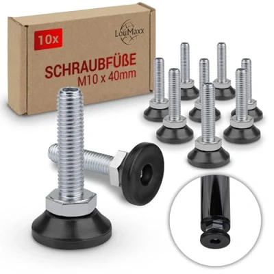Abbildung von LouMaxx Stellfüße M10 x 40mm 10er Set Regulierschraube höhenverstellbare Füße Schraubfuß Maschinenfuß, Schraubfüße höhenverstellbar Verstellschrauben mit Fuß, M10x40mm