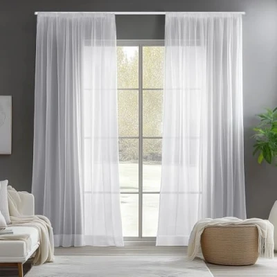 Abbildung von Deconovo Vorhang Wohnzimmer Gardinenschals mit Kräuselband Gardinen 2er Set, Transparent Stores Schal Schlafzimmer einfarbig Voile Vorhangschals