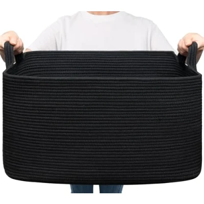 Abbildung von TIMEYARD Wäschekorb Geflochten, Schwarz, Korb Aufbewahrungskorb für Baby Spielzeug, Square Laundry Baskets, Aufbewahrung Decken, kissen, Gästehandtuchkorb, 65L, Schwarz
