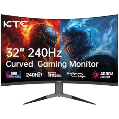 Abbildung von KTC 32 Zoll Curved Monitor, 2K QHD 240Hz 1ms MPRT, 1000R VA, 122% sRGB, 4000:1 Kontrast, HDMI 2.0 DP 1.4, VESA, PC Bildschirm Zoll, Gaming kompatibel Xbox/PS5/Switch H32S25E