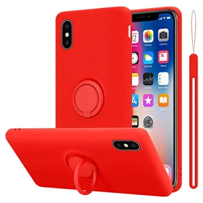 Abbildung von Cadorabo Hülle kompatibel mit Apple iPhone X/XS Schutzhülle TPU Silikon Case Liquid Design Ring Slim Kratzfest Liquidsilikon Microfaser Rundumschutz für in Rot