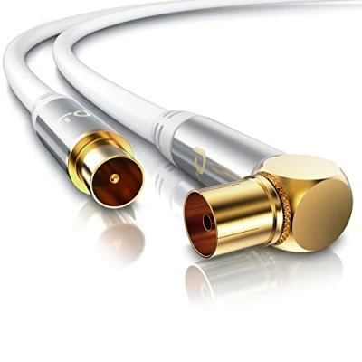Abbildung von CSL Antennenkabel gewinkelt 8k 4k HDTF 7,5m Meter Antennen kabel Kupplung 90 Winkel zu Stecker gerade 75 Ohm geeignet für TV HDTV Radio DVB T2 S S2 Winkelstecker weiß