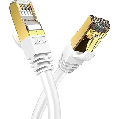 Abbildung von Veetop Cat8 Lan kabel Netzwerkkabel Ethernetkabel Internetkabel Superschnell Flexibel und Robust mit Vergoldetem RJ45 (Weiß, 3m)