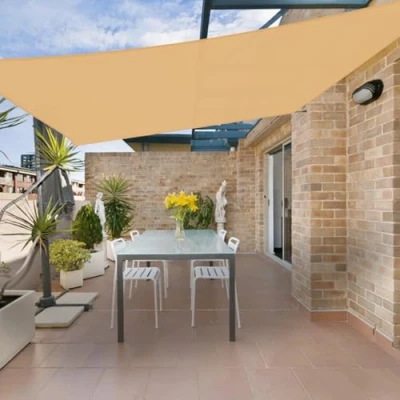 Abbildung von HENG FENG Sonnensegel Rechteckig 2x4m Wasserdicht PES Polyester Sonnenschutz Windschutz Wasserabweisend UV Schutz für Balkon Garten Terrasse Sand