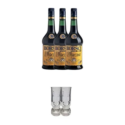 Abbildung von BORSCI San Marzano Kräuterlikör aus Italien 3 x 0,7 Liter + Caffo Shot Gläser mit Eichstrich 2 Stück