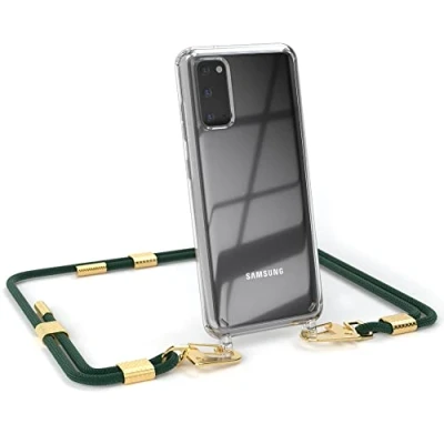 Abbildung von EAZY CASE kombinierbare Handyketten kompatibel mit Samsung Galaxy S20 / 5G, Transparente Silikon Hülle stylischen rundem Umhängeband, Abnehmbarer Karabiner, Wechselgurt, Pinien Grün Gold
