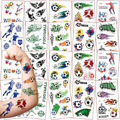 Abbildung von Tattoo Kinder, 20 Blätter 200 Stücke Fußbal Thema Kindertattoos, Wasserdichte Kinder Temporäre Tattoos Aufkleber, Jungen Mädchen Kindergeburtstag Mitgebsel Party Festival Weihnachtsfüllung