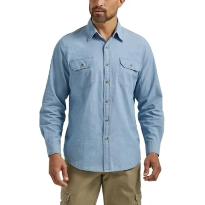 Abbildung von Wrangler Authentics Herren Langarm Klassisches gewebtes Hemd, Light Chambray, 3X Groß