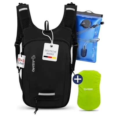 Abbildung von SASMO® Fahrradrucksack 10+3l mit Thermofach &amp; Helmnetz MTB Rucksack Fahrrad inkl. Regenschutz Trinkrucksack für Herren Damen Trinkblase 2L