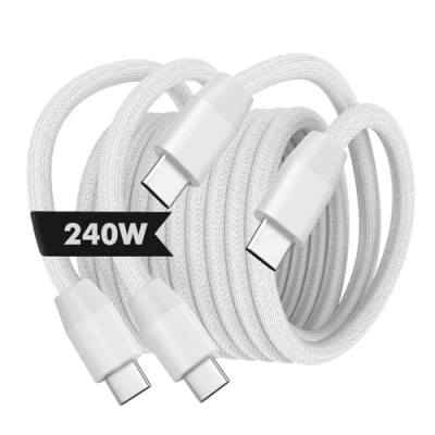 Abbildung von MoKo 240W USB C auf Kabel, 2 Stück 3 m Nylon Geflochtenes Typ Kabel Schnellladekabel für iPhone 16/15/15 Pro/15 Plus/15Pro Max, MacBook Pro 2020, Galaxy S24, Weiß