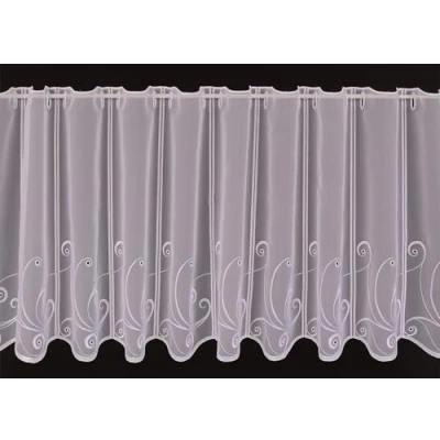 Abbildung von Gardinen Kranzusch Scheibengardine Voile Loch Kringel 45 cm hoch weiß Wunschbreite frei wählbar durch gekaufte Menge in 16 Schritten Meterware
