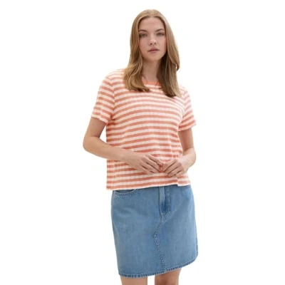 Abbildung von TOM Tailor Denim Gestreiftes MIT Pointellestruktur Tshirt print, Damen, Größe: XL, Terracotta white stripe