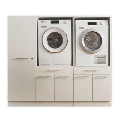 Abbildung von LAUNDREEZY 2x Waschmaschinenschrank und Mehrzweckschrank, Weiß Waschmaschinen Überbauschrank TÜV zertifiziert mit viel Stauraum 185 x 162 67,5 cm (B/H/T)