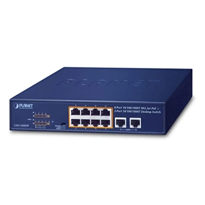 Abbildung von PLANET 8 Port 10/100/1000T 802.3at PoE + 2 10/100/1000T, GSD 1008HP (PoE Desktop Switch (120W Budget, Standard/VLAN/Extend Mode, 10 inch and Rack mou)