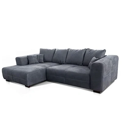 Abbildung von Cavadore Ecksofa Mavericco / XXL Couchecke in Mikrofaser Mit Kissen Longchair links Industrial Style 285 x 69 170 (BxHxT) Grau