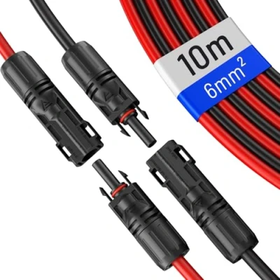 Abbildung von hb digital 2x 10m 6mm² Solarkabel Verlängerungskabel Kabelpaar für Photovoltaik Anlagen H1Z2Z2 K mit 1500V Solarstecker Solar Modul Verbindungskabel flexibel witterungsbeständig IP68 Rot &amp; Schwarz