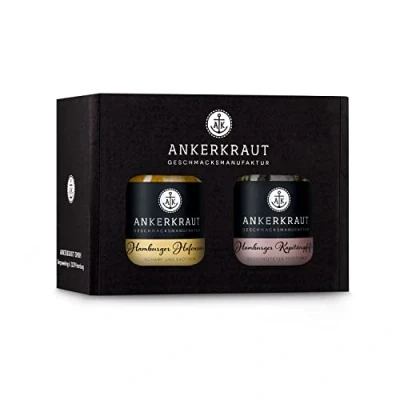 Abbildung von Ankerkraut Box für Fischköppe, mit Hafencurry und Kapitänspfeffer aus Hamburg, im Korkenglas