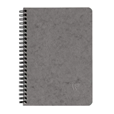 Abbildung von Clairefontaine 785665C Spiralbuch Agebag, DIN A5, 14,8 x 21 cm, 60 Blatt, liniert, heraustrennbar, praktisch für unterwegs, Innentasche, Doppelspiralbindung, 1 Stück, grau