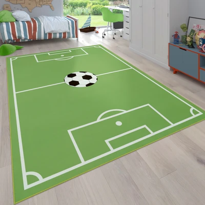 Abbildung von Paco Home Kinderteppich Bino 568, rechteckig, Höhe: 4 mm, Kurzflor, Spiel Teppich, Motiv Fußballfeld, Kinderzimmer