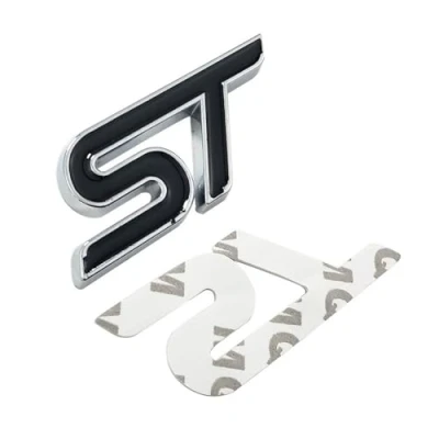 Abbildung von Metall Rot Blau ST Frontgrill Aufkleber Auto Kopf Grill Emblem Abzeichen Chrom Kompatibel mit Fiesta Focus Mondeo Car Styling(Black Tape)