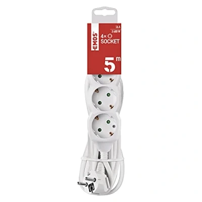 Abbildung von EMOS 4 fach Steckdosenleiste 5m Schuko Steckdosen 45 gedreht 250 V, 16 A, 3680 W hochwertige PVC Isolierung H05VV F3G 1,5 mm2 erhöhter Berührungsschutz IP20 für Innen weiß