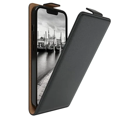 Abbildung von EAZY Case Hülle kompatibel mit iPhone 14 Flip Cover zum Aufklappen, Handyhülle aufklappbar, Schutzhülle, Flipcover, Flipcase, Flipstyle vertikal klappbar, aus Kunstleder, Schwarz