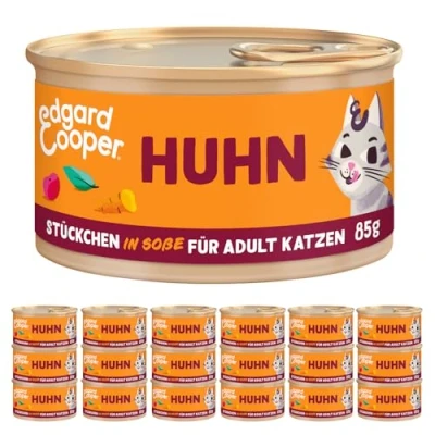 Abbildung von Edgard &amp; Cooper Nassfutter für Katzen, (Huhn, 85g x 18), Katzenfutter nass in Sauce ohne Zucker und Getreidefrei, voll von frischem Fleisch, sterilisierte aktive natürlichen Zutaten