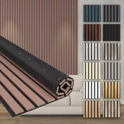 Abbildung von HEXIM Akustikpaneele Holz 278x60cm Holzpaneele Wand Lamellenwand flexibel MDF Wandpaneele TV Wandverkleidung Holzwand Deko rot (1 Paneel / 1,67 m² Mauve AP03)