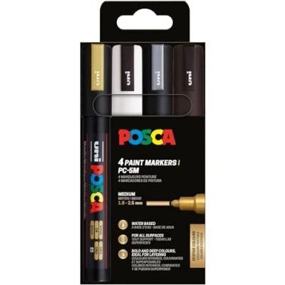 Abbildung von POSCA Uni Ball 182544 Marker Set, 4 Acrylstifte PC 5M, Permanent 1,8 2,5 mm Rundspitze