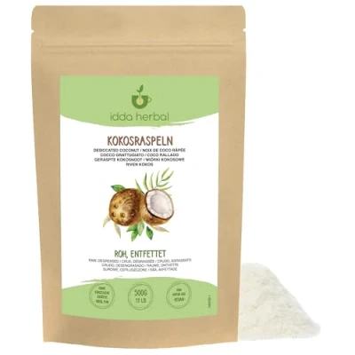 Abbildung von Kokosraspeln (500g), Getrocknete Kokosnuss, Ungesüßte und ungeröstete Kokosflocken, 100% Natürlich rein, Vegan