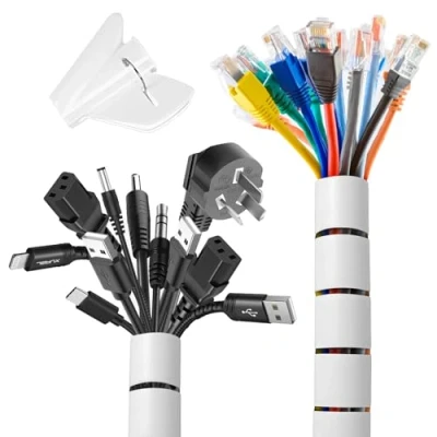 Abbildung von Romon 2 Stück Kabelschlauch, 22 28 mm*3 M Spiralschlauch Cable Organizer Mit 1 Kabelclip, Kabelkanal Flexibel Kabelmanagement FüR TV PC
