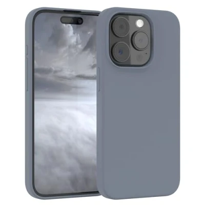 Abbildung von EAZY CASE Premium Silikon Handyhülle kompatibel mit iPhone 15 Pro Slimcover Kameraschutz und Innenfutter, Silikonhülle, Schutzhülle, Bumper, Handy Case, Hülle, Softcase, Blau/Grau