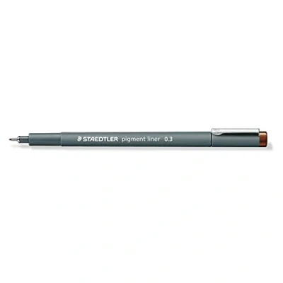 Abbildung von Staedtler 308 03 76 VE Pigment Liner (Fineliner mit hochwertiger Pigmenttinte, wasserfest, lichtbeständig, dokumentenecht, Linienbreite 0,3 mm, Etui 10 Linern) braun