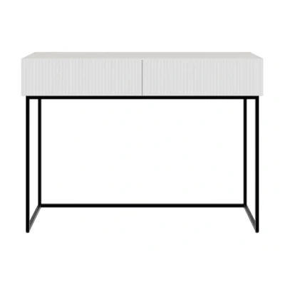 Abbildung von Selsey Schminktisch Makeup Tisch Frisiertisch Kosmetiktisch 110 cm Mit 2 Schubladen Veldio Weiß Schwarze Beine