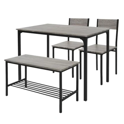 Abbildung von ML Design Esstisch Set 4 teilig, Eiche Grau, Esszimmertisch mit 2 Stühlen &amp; 1 Bank, Essgruppe für Personen, Sitzgruppe Küchentisch Metallrahmen, Bartisch Set, Esszimmergruppe Küche Esszimmer