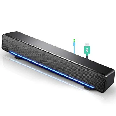 Abbildung von YaizK Mini Kabelgebundene Soundbar Musik Player Bass Surround Soundbox Lautsprecher mit 3,5 mm Audiostecker für Desktop, Laptop, Fernseher, Smartphone, Tablet PC, MP3, MP4 und mehr(Schwarz)