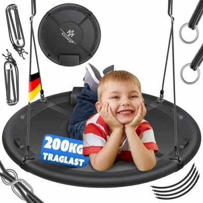 Abbildung von KESSER® Nestschaukel Tellerschaukel Hängeschaukel Rundschaukel Ø 60cm Schaukel bis 200kg belastbar mit Kissen &amp; 4 Griffen verstellbar Kinderschaukel Indoor Outdoor für Kinder Erwachsene Anthrazit