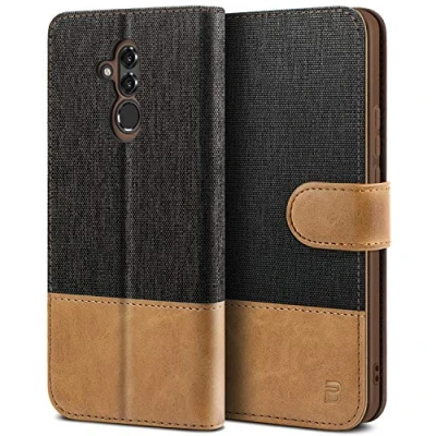 Abbildung von BEZ Handyhülle für Huawei Mate 20 Lite Hülle, Tasche Kompatibel Lite, Handytasche Schutzhülle [Stoff und PU Leder] mit Kreditkartenhalter, Schwarz