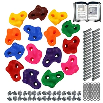 Abbildung von ALPIDEX Kinder Klettergriffe bunt 5/10/15/20/30 Stück Klettersteine inklusive Befestigungsmaterial, belastbar bis 200 kg, Indoor und Outdoor geeignet 15