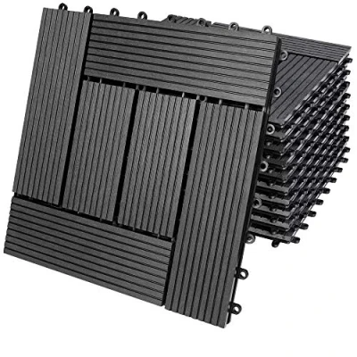 Abbildung von Casaria® WPC Fliesen 30x30 cm 11er Set 1m² Stecksystem Drainage Zuschneidbar Terrasse Balkon Garten klick Mosaik Anthrazit