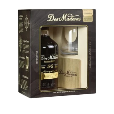 Abbildung von Dos Maderas PX 5+5 Years Old Aged Rum mit Geschenkverpackung 2 Gläsern (1 x 0.7 l)